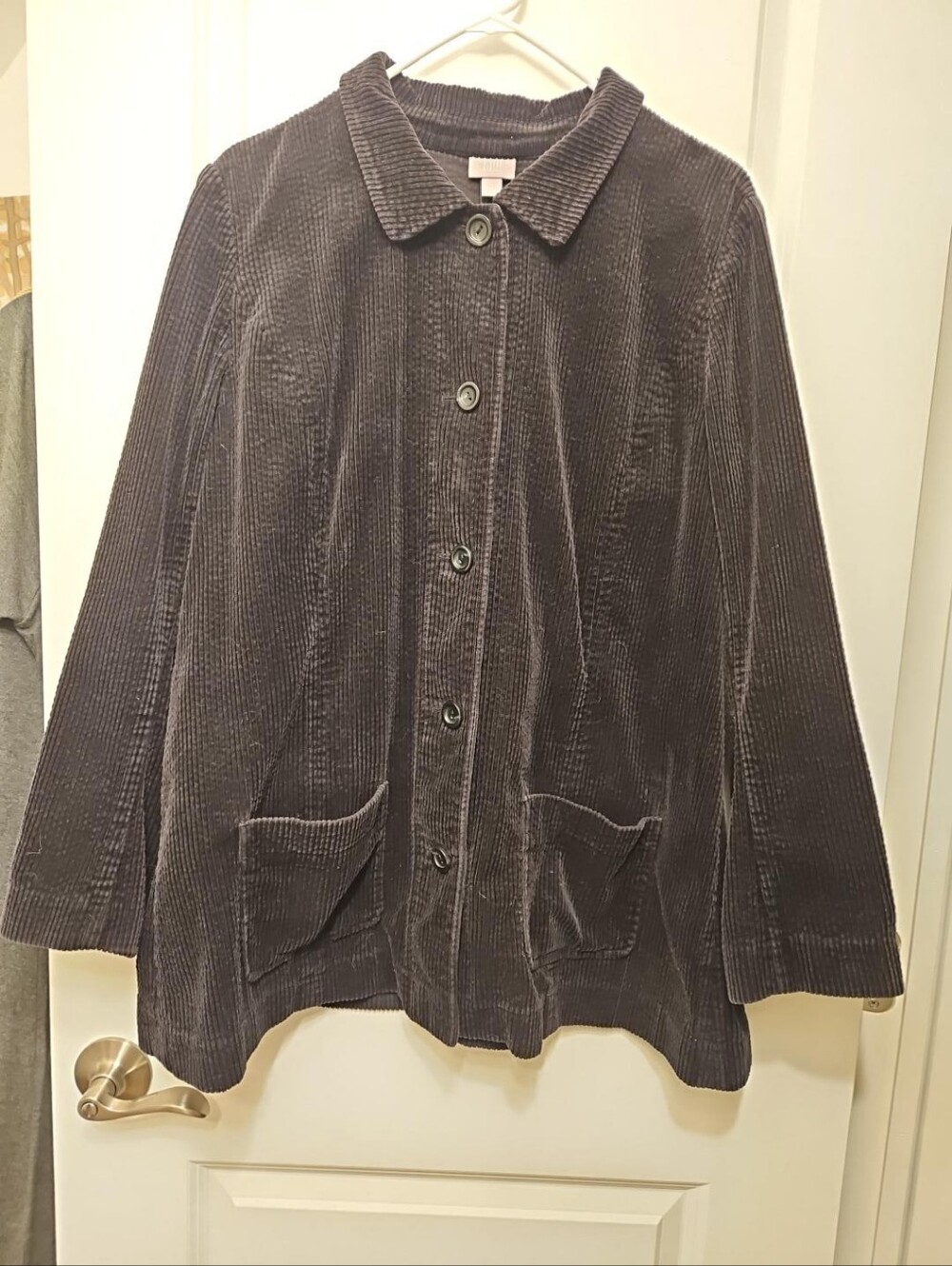 J.Jill Dark Charcoal Corduroy Swing Jacket L 100% Cotton